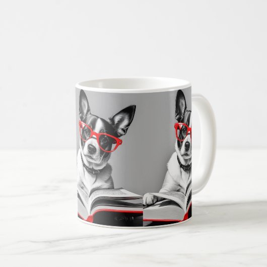 Dog Reading Book Kaffeetasse (VorderseiteRechts)