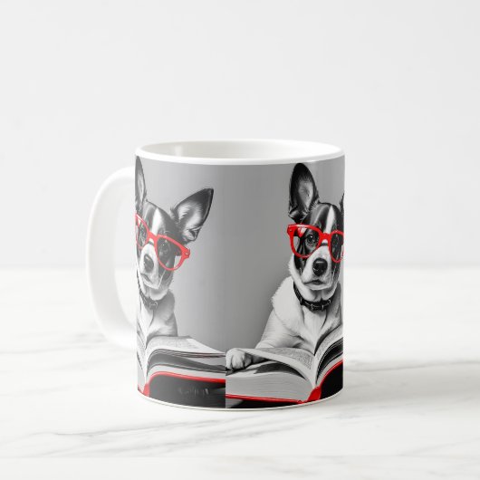 Dog Reading Book Kaffeetasse (Vorderseite Links)