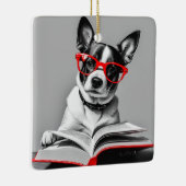 Dog Reading Book Keramikornament (Rechts)