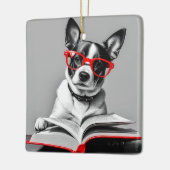 Dog Reading Book Keramikornament (Links)