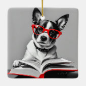 Dog Reading Book Keramikornament (Rückseite)