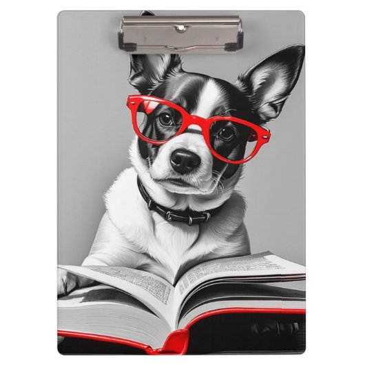 Dog Reading Book Klemmbrett (Vorderseite)