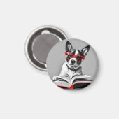 Dog Reading Book Magnet (Vorderseite/Rückseite)