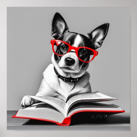 Dog Reading Book Poster (Vorne)