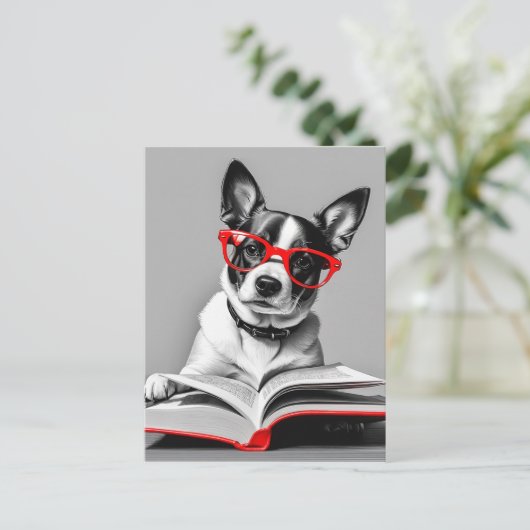 Dog Reading Book Postkarte (Stehend Vorderseite)