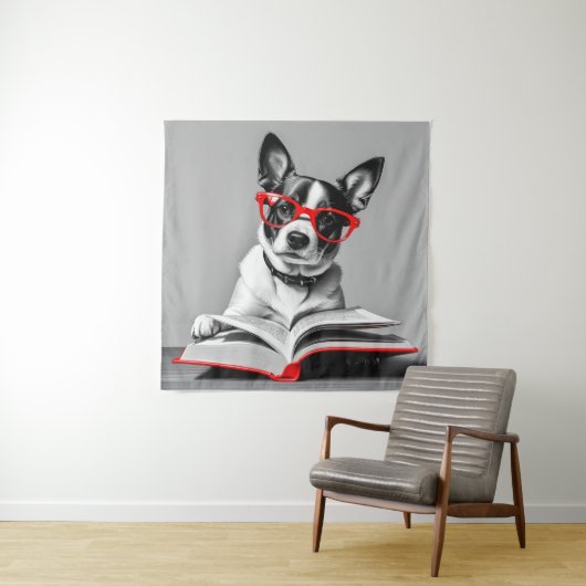 Dog Reading Book Wandteppich (Beispiel)