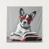 Dog Reading Book Wandteppich (Vorderseite)