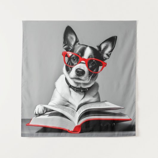 Dog Reading Book Wandteppich (Vorderseite)