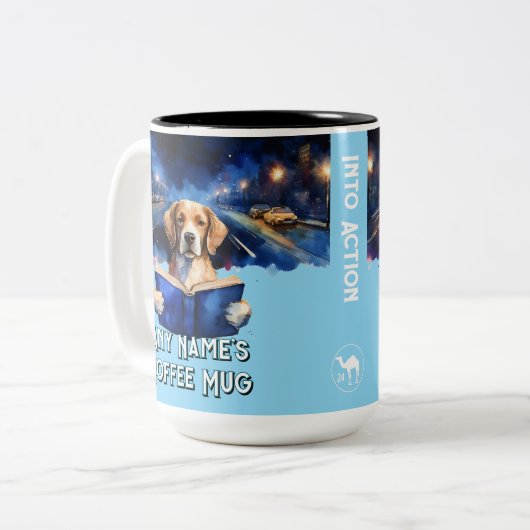 Dog Reading das große Buch individualisierbare Slo Zweifarbige Tasse (Vorderseite Links)