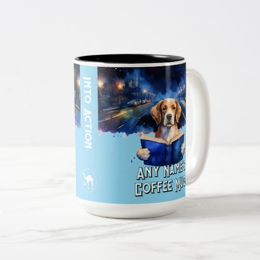 Dog Reading das große Buch individualisierbare Slo Zweifarbige Tasse (VorderseiteRechts)
