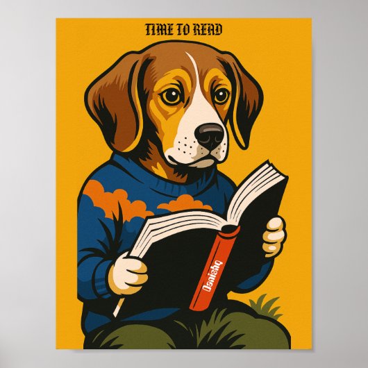 Dog Reading mit einem Buch - Zeit zum Lesen! Poster (Vorne)