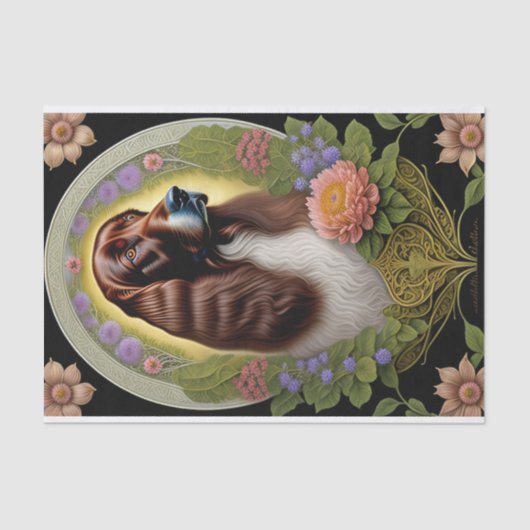 Dog Red White Setter Blumenwerk Seidenpapier (Vorderseite)