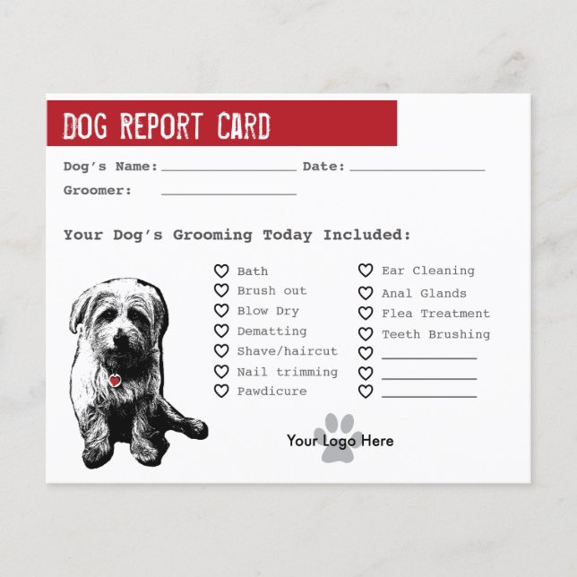 Dog Report Card für Hunde-Groomer (Vorderseite)