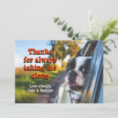 Dog Riding in Car Dank Liebe Grußkarte Karte (Stehend Vorderseite)