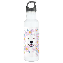 Dog Samoyed und rosa Blume, kundenspezifischer Nam