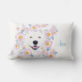 Dog Samoyed und rosa Blume, kundenspezifischer Nam Lendenkissen