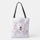 Dog Samoyed und rosa Blume, kundenspezifischer Nam Tasche (Rückseite)