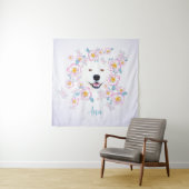 Dog Samoyed und rosa Blume, kundenspezifischer Nam Wandteppich (Beispiel)