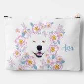 Dog Samoyed und rosa Blume, kundenspezifischer Nam Zubehörtasche (Rückseite)