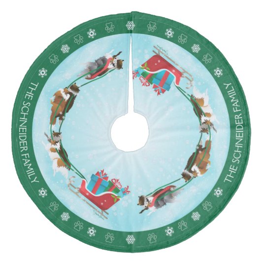 Dog Shelties Pulling Christmas Sleigh Fleece Weihnachtsbaumdecke (Vorderseite)