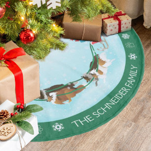 Dog Shelties Pulling Christmas Sleigh Fleece Weihnachtsbaumdecke