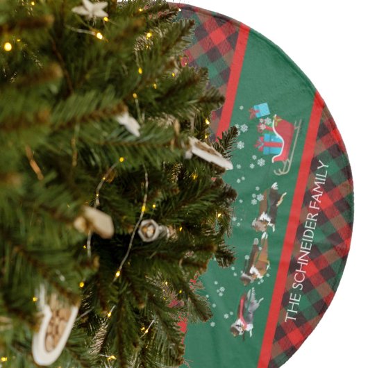 Dog Shelties Pulling Christmas Sleigh Kariert Fleece Weihnachtsbaumdecke