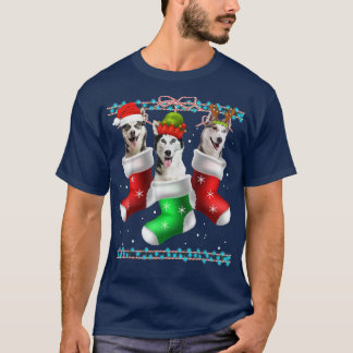 Dog Siberian Husky Weihnachtssocken Funny Xmas Paj T-Shirt