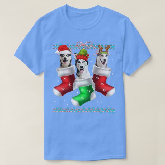 Dog Siberian Husky Weihnachtssocken Funny Xmas Paj T-Shirt (Design vorne)