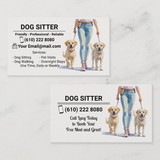 Dog Sitter Dog Walker Business Card Dog Sitting Visitenkarte (Vorne/Hinten)