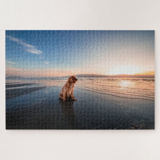 Dog sitting on the beach puzzle (Horizontal)