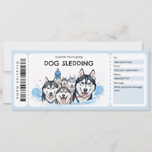 Dog Sledding Gift Certificate Einladung (Vorderseite)