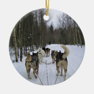 Dog Sledding in Quebec, Kanada Keramik Ornament