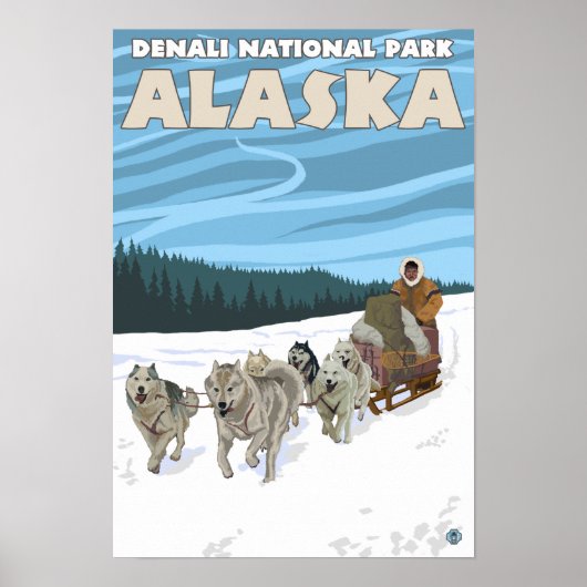 Dog Sledding Scene - Denali Nat'l Park, Alaska Poster (Vorne)