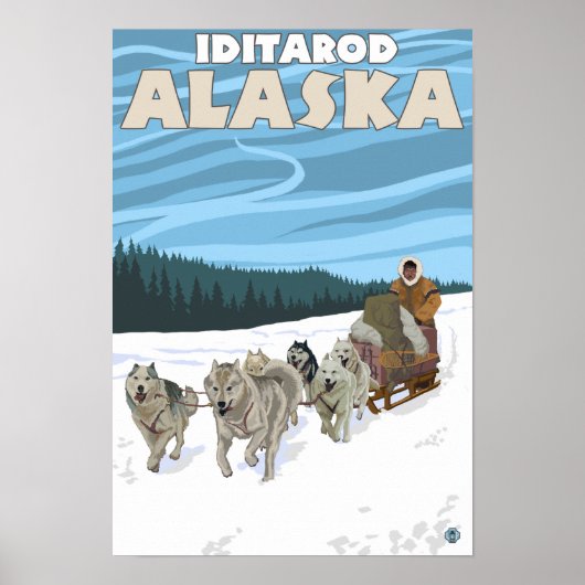 Dog Sledding Scene - Iditarod, Alaska Poster (Vorne)