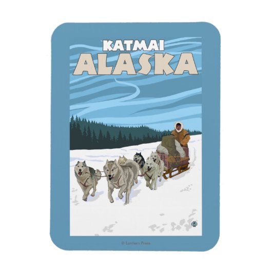 Dog Sledding Scene - Katmai, Alaska Magnet (Vertikal)