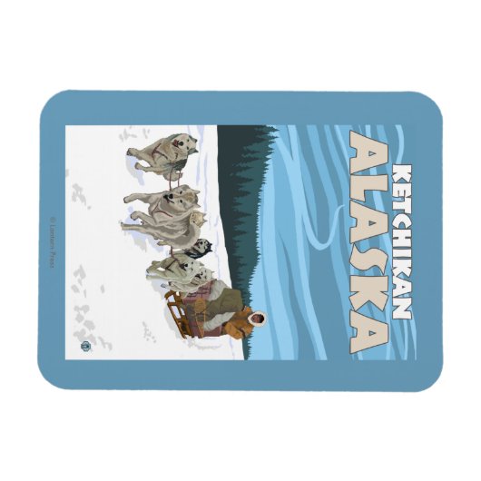Dog Sledding Scene - Ketchikan, Alaska Magnet (Horizontal)