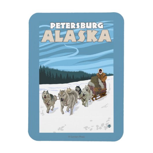 Dog Sledding Scene - Petersburg, Alaska Magnet (Vertikal)