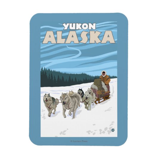 Dog Sledding Scene - Yukon, Alaska Magnet (Vertikal)