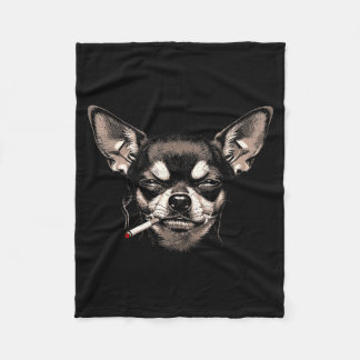 Dog Smoking Cigarette Funny Chihuahua Meme Men Wom Fleecedecke