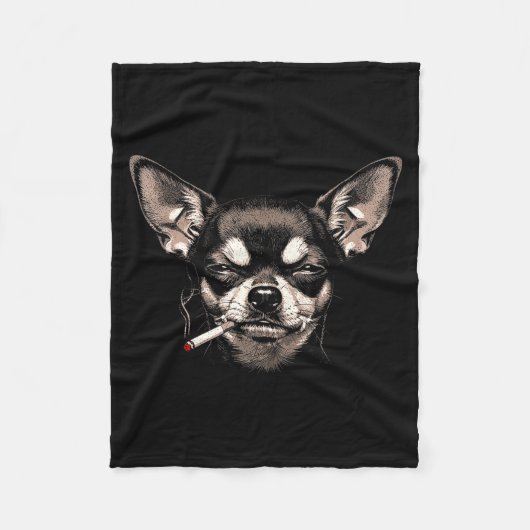 Dog Smoking Cigarette Funny Chihuahua Meme Men Wom Fleecedecke (Vorderseite)
