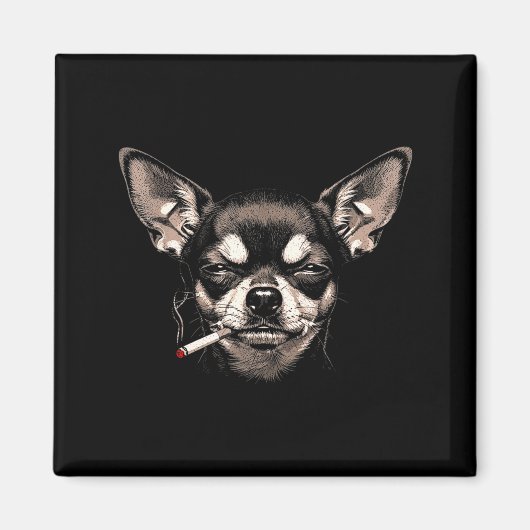 Dog Smoking Cigarette Funny Chihuahua Meme Men Wom Magnet (Vorne)