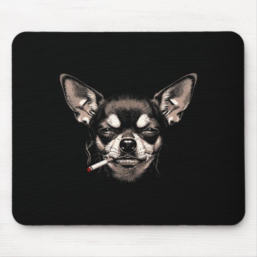 Dog Smoking Cigarette Funny Chihuahua Meme Men Wom Mousepad (Vorne)