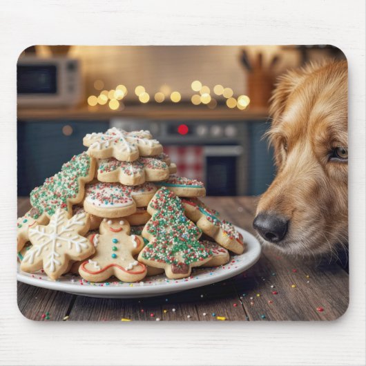 Dog Sniffing Christmas Sugar Cookies Mousepad (Vorne)