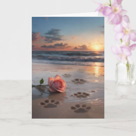 Dog Sympathy Paw Prints in the Sand Rose Karte