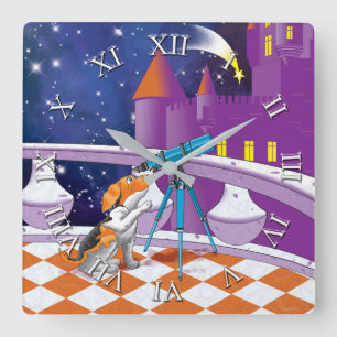 dog telescope quadratische wanduhr