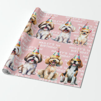 Dog Thema Geburtstagsparty Pink Geschenkpapier
