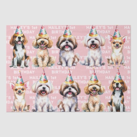 Dog Thema Geburtstagsparty Pink Seidenpapier (Vorderseite)