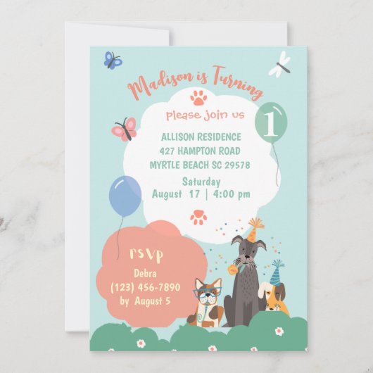 Dog Theme Geburtstagsparty Einladung (Vorderseite)