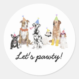 Dog Theme Let's Pawty Dog Party Runder Aufkleber