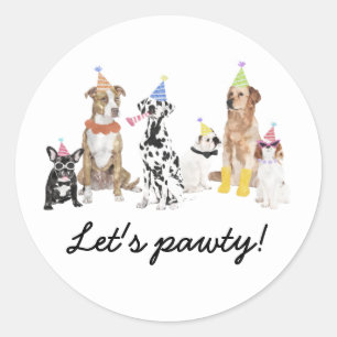Dog Theme Let's Pawty Dog Party Runder Aufkleber